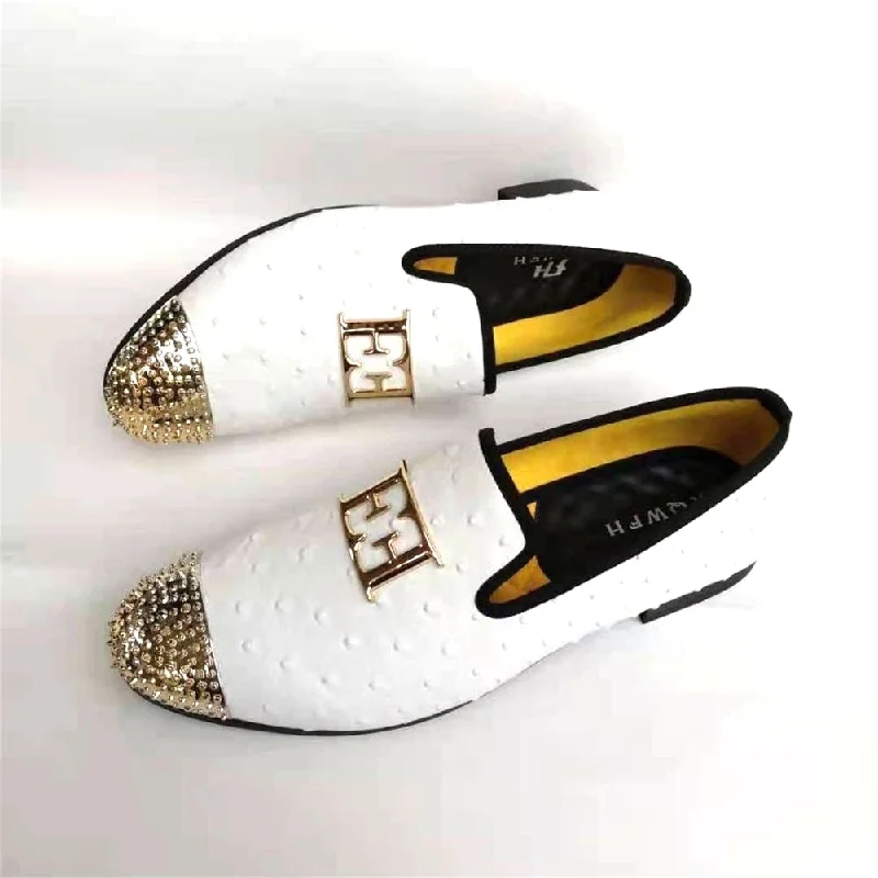 Men's Classic Shoes Men's Casual White Ostrich Skin Pattern Slip-On Breathable Loafers Men's Classic Shoes Men's Casual White Ostrich Skin Pattern Slip-On Breathable Loafers