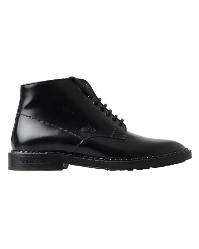 Men's Versatile Shoes Dolce & Gabbana  Men's Lace-Up Ankle Boots - Black Leather