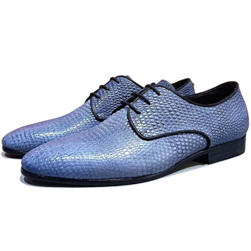 Fashion-Forward Shoes For Men Men's Luxury Blue Genuine Leather Lace Up Pointed Toe Dress Shoes Fashion-Forward Shoes For Men Men's Luxury Blue Genuine Leather Lace Up Pointed Toe Dress Shoes