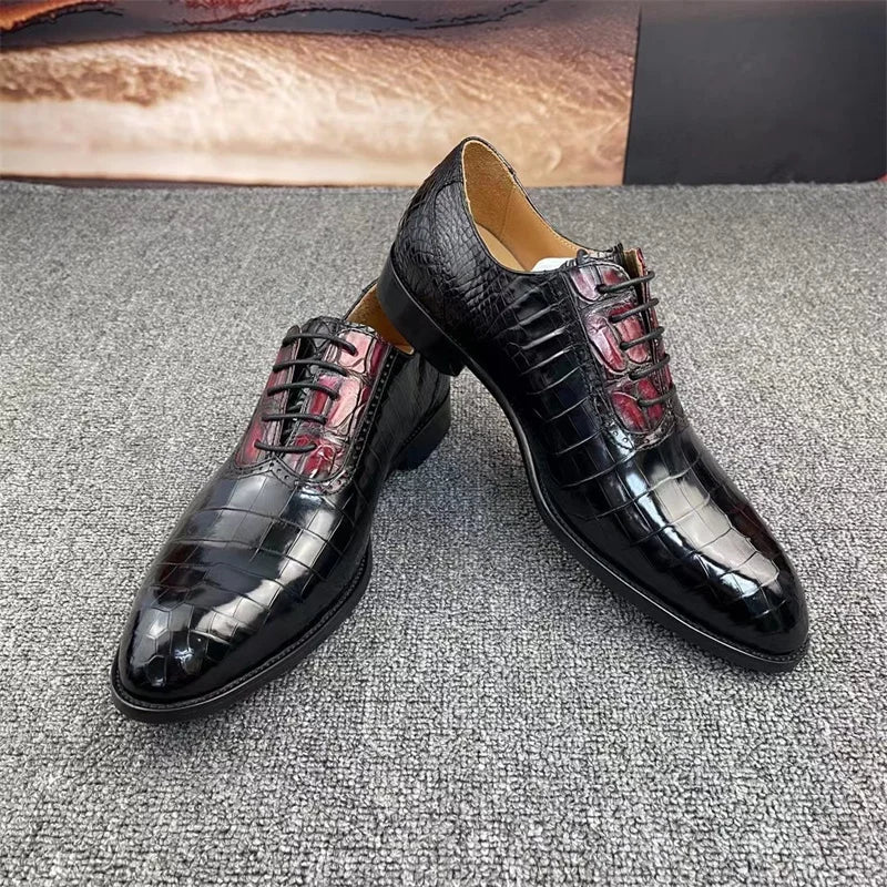 Men's Stylish Shoes Men's Crocodile Skin Leather Lace-up Square Toe Formal Dress Shoes Men's Stylish Shoes Men's Crocodile Skin Leather Lace-up Square Toe Formal Dress Shoes