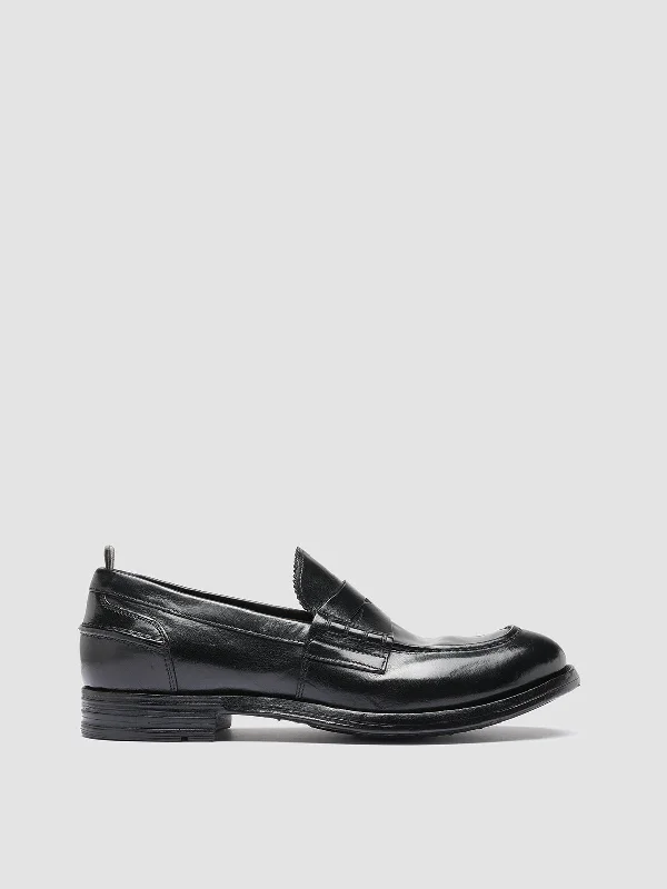 Men's Breathable Shoes BALANCE 011 - Black Leather Penny Loafers