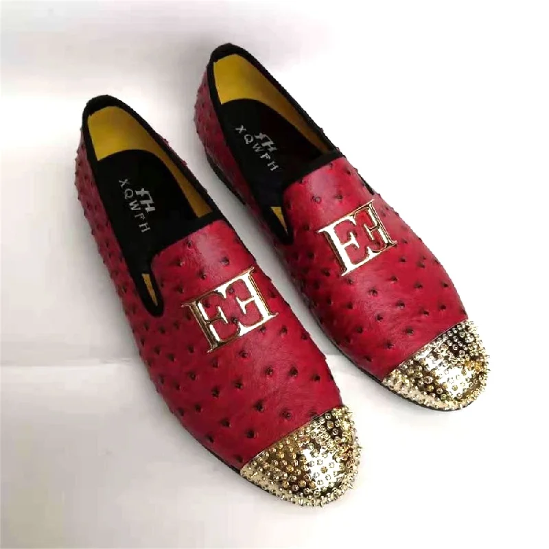 Men's Waterproof Boots Red Ostrich Pattern Office Casual Party Slip-On Loafers for Men Men's Waterproof Boots Red Ostrich Pattern Office Casual Party Slip-On Loafers for Men