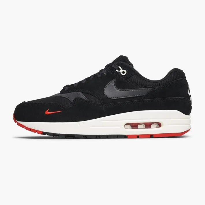 Men's Reinforced Sole Shoes Air Max 1 Premium (Black/Oil Grey/Red)
