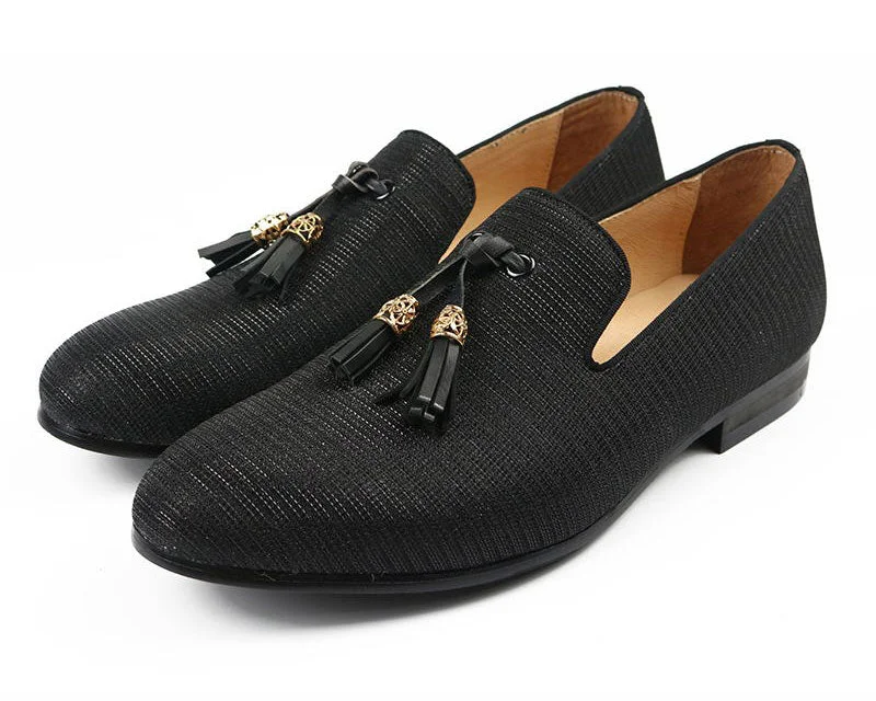 Men's Eco-Friendly Boots Men's Casual Black Striped Golden Tassel Breathable Partywear Loafers Men's Eco-Friendly Boots Men's Casual Black Striped Golden Tassel Breathable Partywear Loafers