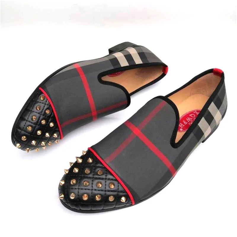 Men's Cozy Boots Men's Autumn Nylon Breathable Grid Pattern Slip-On Casual Loafers
