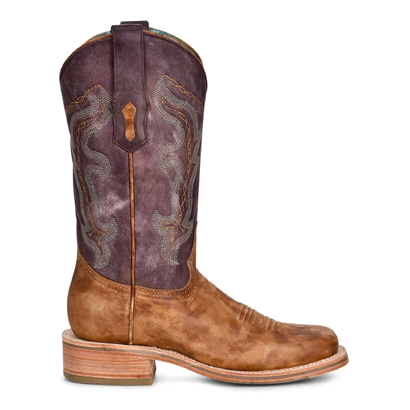 Men's Energy-Return Shoes Corral Womens A4252 Purple/Tan Leather 12in Rodeo Western Cowboy Boots