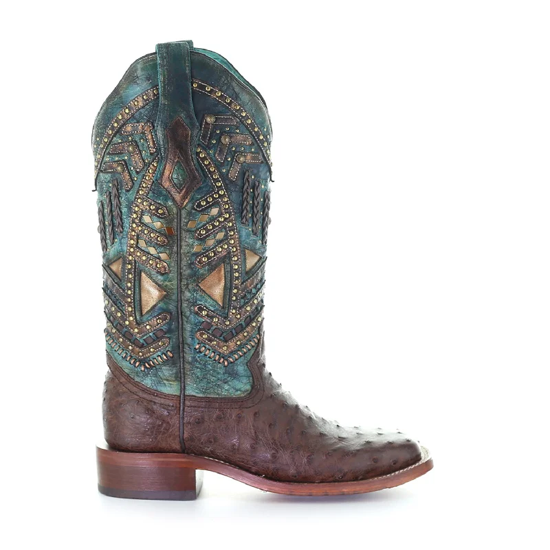Men's Fashionable Shoes Corral Womens Vaquero Stud Cowboy Boots Ostrich Brown/Turquoise