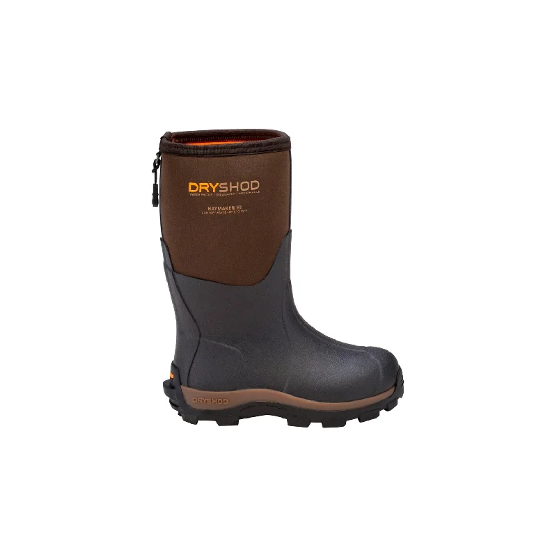 Men's Fashionable Shoes Dryshod Kids Boys Haymaker Gusset Brown/Orange Rubber Farm Barn Boots