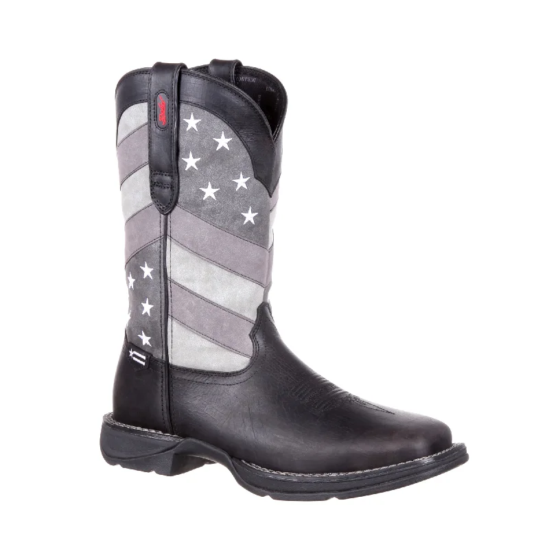 Men's Soft Shoes Durango Mens Black Charcoal Leather Faded Flag Cowboy Boots