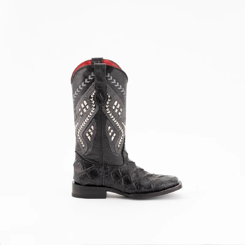 Get Stylish Shoes At Unbeatable Discounts Ferrini Ladies Black Leather Bronco S-Toe Pirarucu Cowboy Boots