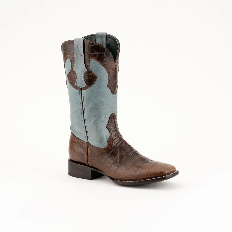 Men's Versatile Boots Ferrini Mens Brown Leather Mustang S-Toe Caiman Cowboy Boots