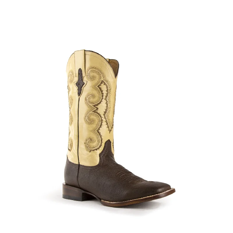 Men's Fashionable Boots Ferrini Mens Chocolate Leather Ostrich S-Toe Morgan Cowboy Boots