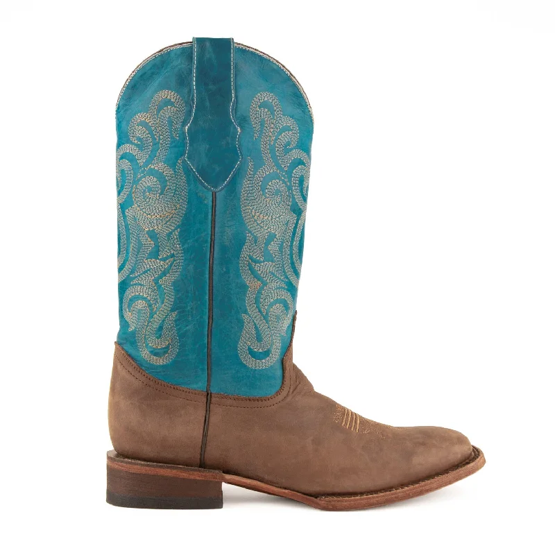 Unmissable Discounts On Modern Designer Shoes Ferrini Mens Chocolate/Turquoise Leather S-Toe Hunter Cowboy Boots