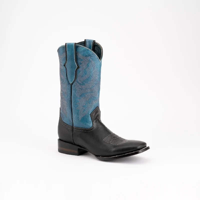 Men's Trendy Boots Ferrini Mens Gunner Black/Blue Leather Cowboy Boots