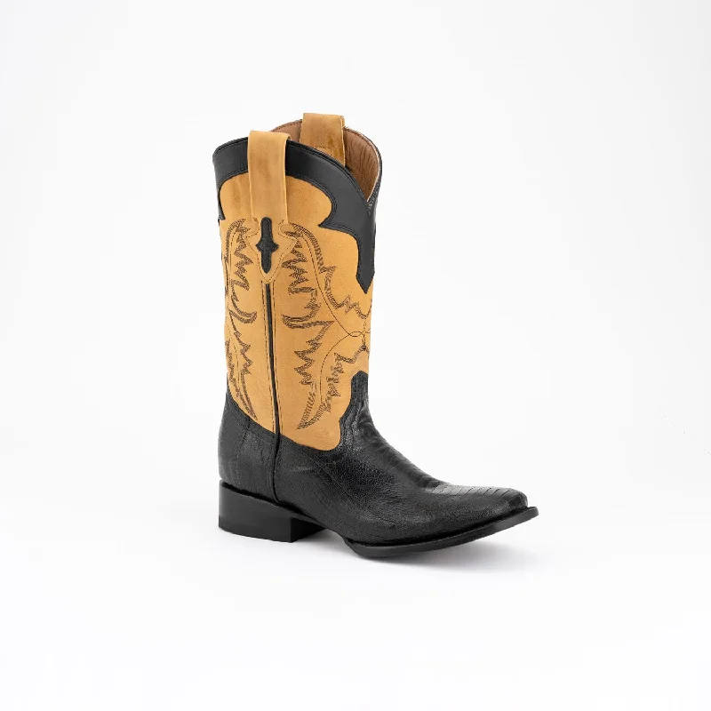 Men's Premium Shoes Ferrini Mens Nash Black Ostrich Leg Cowboy Boots