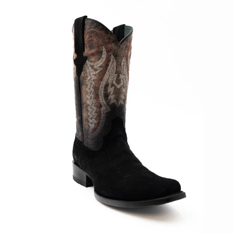Men's Handcrafted Shoes Ferrini Mens Roughrider D-Toe Black Leather Cowboy Boots