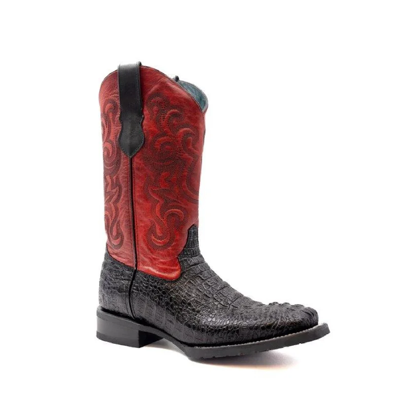 Men's Odor-Resistant Shoes Ferrini Mens Stampede S-Toe Black Leather Caiman Cowboy Boots