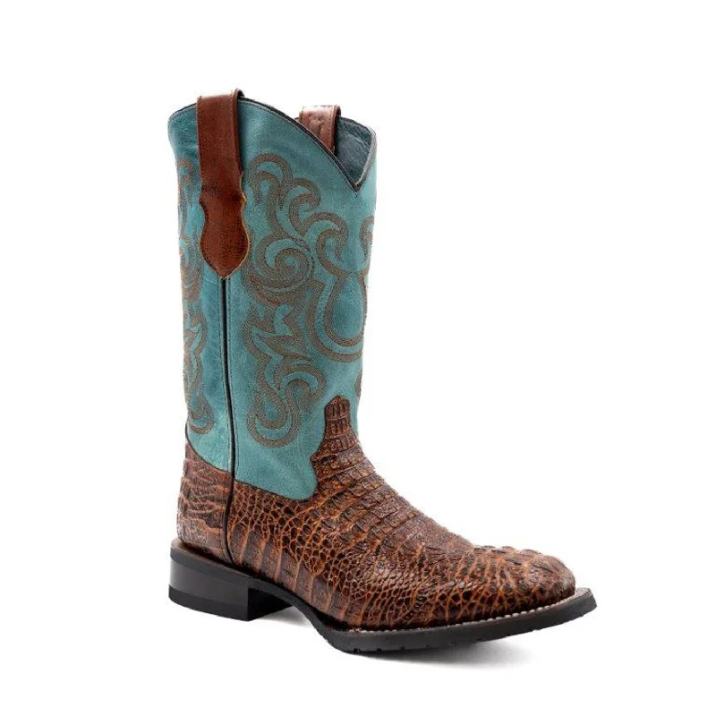 Men's Reinforced Sole Shoes Ferrini Mens Stampede S-Toe Sport Rust Leather Caiman Cowboy Boots