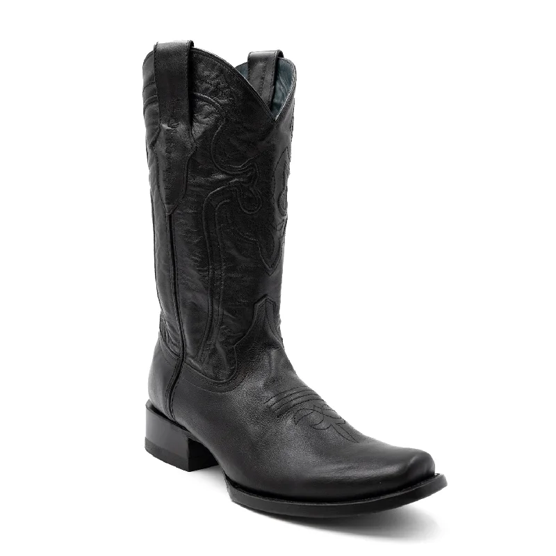 Men's Temperature-Regulating Shoes Ferrini Mens Wyatt D-Toe Black Leather Cowboy Boots