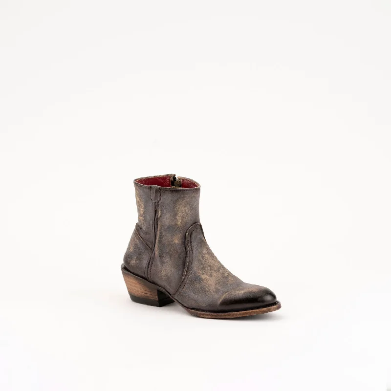 Men's Reinforced Sole Shoes Ferrini Womens Distressed Chocolate Leather Stacey R-Toe Ankle Boots