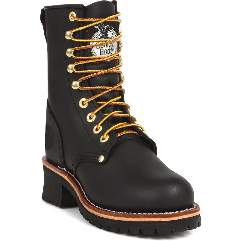 Men's Sporty Shoes Georgia Mens Black Leather 8in Oil Resistant Logger Work Boots
