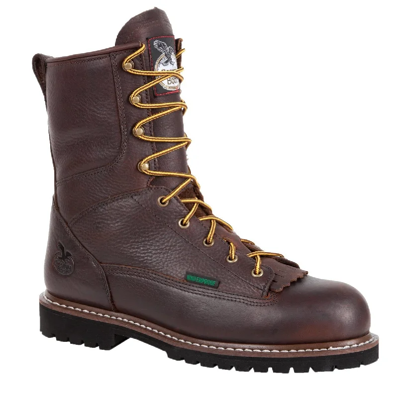 Men's Soft Shoes Georgia Mens Chocolate Leather Steel Toe WP Logger Work Boots