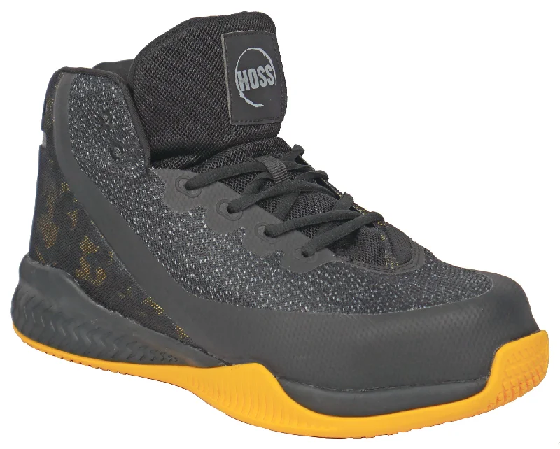 Men's Seamless Design Shoes Hoss Boots Mens Black/Yellow Leather Rim Fly CT Hi-Top Work Boots