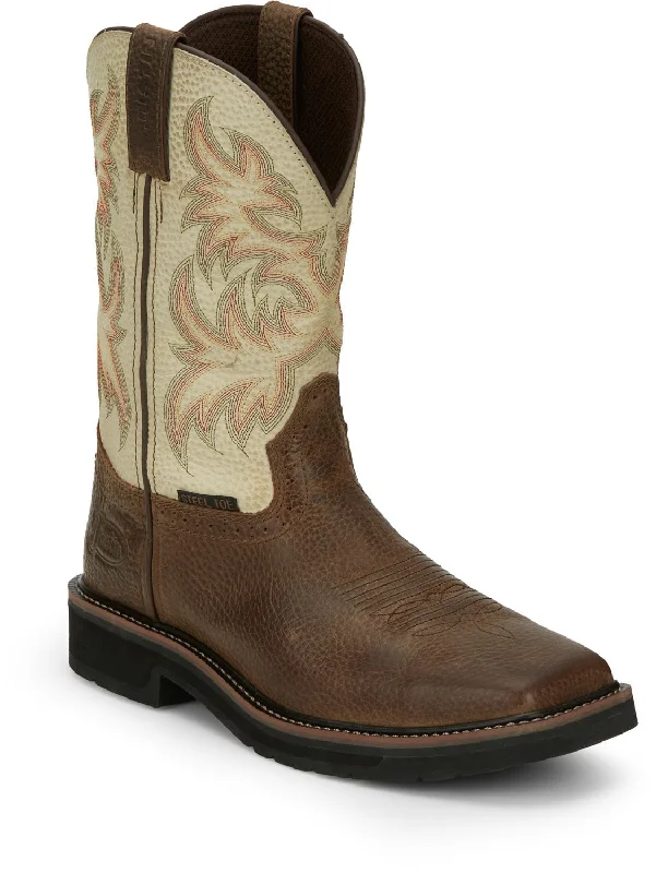 Men's Cozy Shoes Justin 11in Steel Toe Mens Copper/White Driller Leather Work Boots