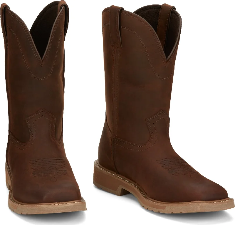 Men's Waterproof Shoes Justin 11in Western Mens Pecan Brown Buster Leather Work Boots