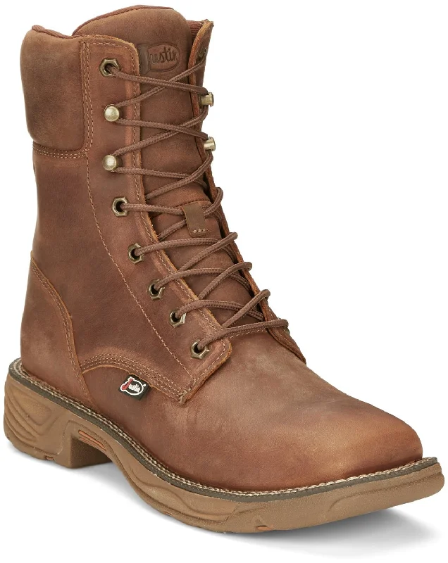 Men's Flexible Shoes Justin 8in Lacer Mens Barley Brown Rush Leather Work Boots