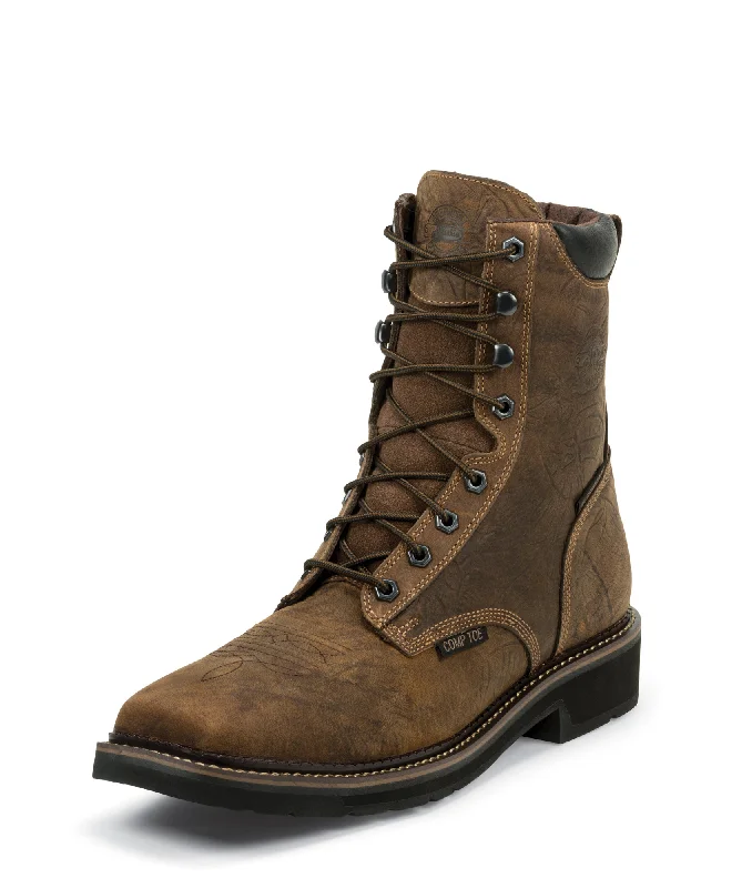 Best Offers On Lightweight And Flexible Shoes Justin Mens Barnwood Leather Work Boots Comp Toe Lace-Up 8in WP