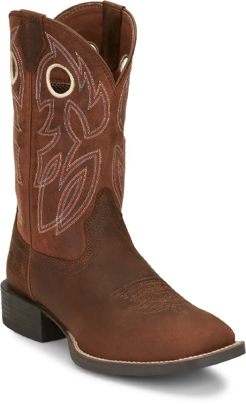 Men's Slip-Resistant Boots Justin Mens Bowline Pecan Brown Leather Cowboy Boots