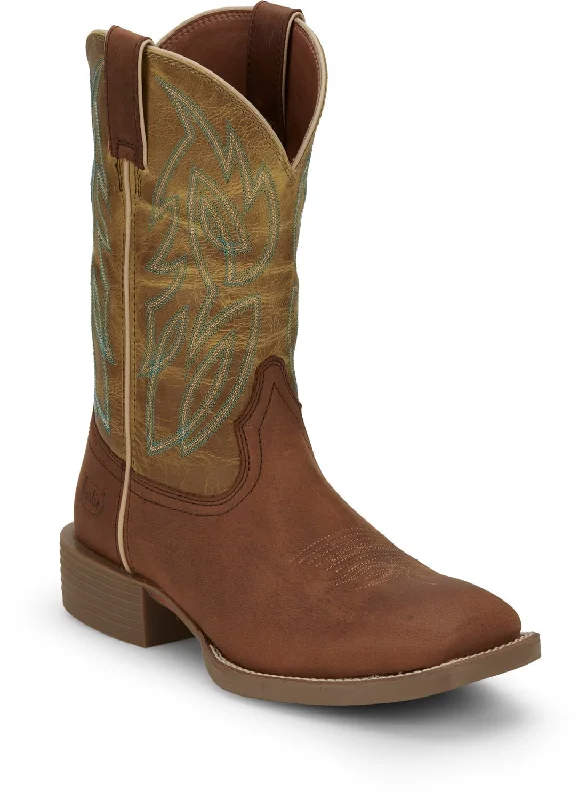 Men's Odor-Resistant Boots Justin Mens Canter Apple Green Water Buffalo Cowboy Boots