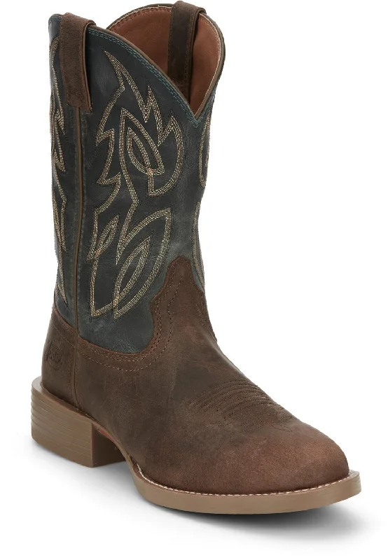 Men's Reinforced Sole Boots Justin Mens Rendon Barnwood Brown Cowhide Cowboy Boots