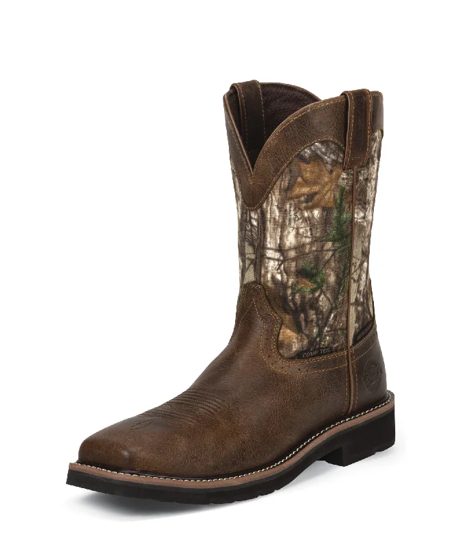 Unmissable Discounts On Modern Designer Shoes Justin Mens Tan Rugged Leather Work Boots WP Comp Toe Camo Stampede