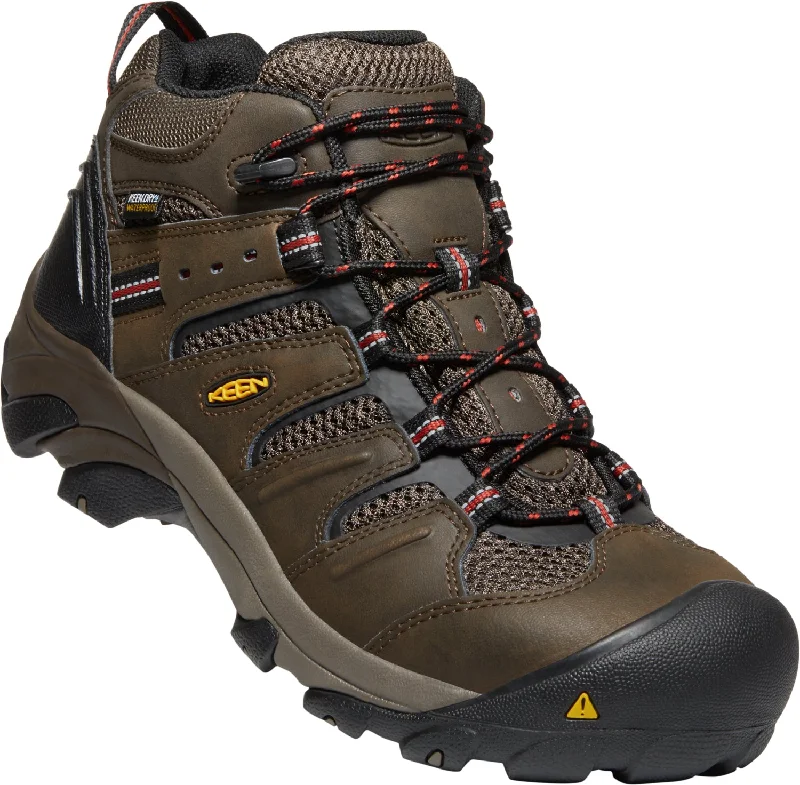 Men's Minimalist Shoes Keen Utility Mens Lansing Mid WP Cascade Brown/Brindle Leather Work Boots