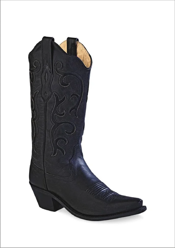 Men's Soft Shoes Old West Black Womens All Over Leather 12in Snip Toe Stitch Cowboy Boots 10 B