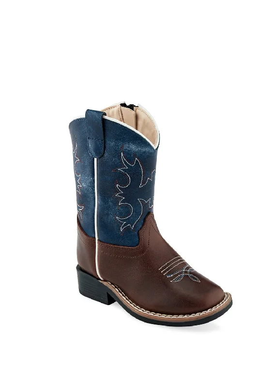 Sleek And Modern Shoes Old West Brown/Wipe Out Blue Infant Boys Leather Cowboy Boots