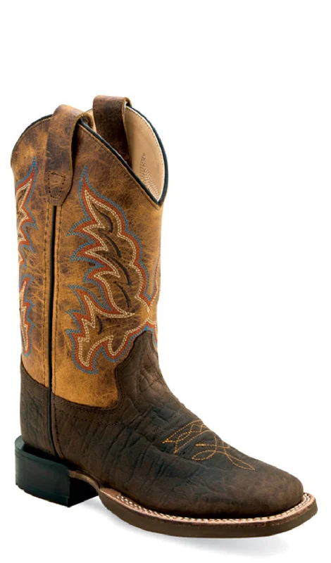 Special Promotion On Comfortable Walking Shoes Old West Children Unisex Broad Square Toe Burnt Dark Brown Leather Cowboy Boots