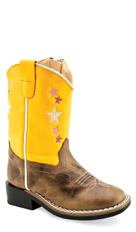 Exclusive Online Offers On Fashionable Shoes Old West Infant Boys Broad Square Toe Cactus Brown/Yellow Leather Cowboy Boots