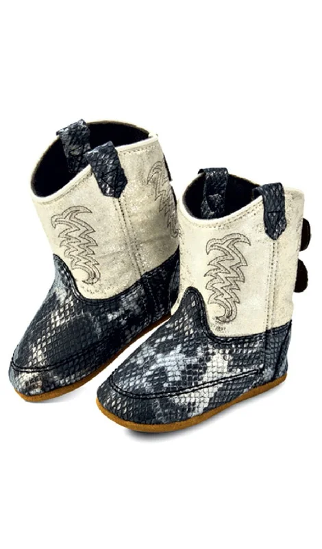 Huge Savings On Premium Quality Shoes Old West Infant Boys Poppets Black Sliver/White Faux Leather Cowboy Boots