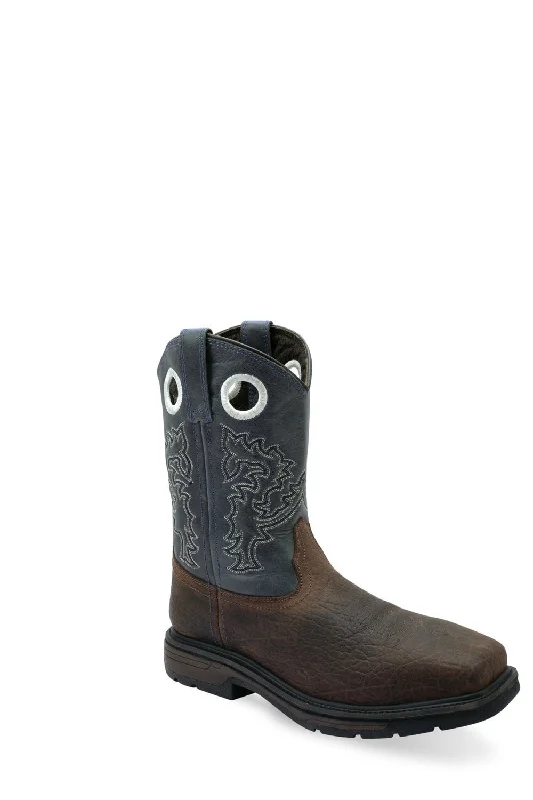 Lightweight Breathable Shoes For Men Old West Mens Work Dark Brown/Pillow Blue Leather Cowboy Boots