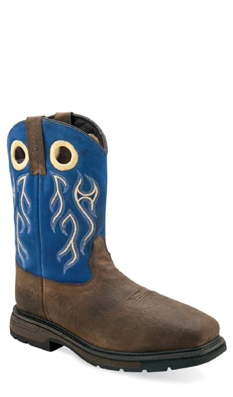Stylish Shoes For Men Old West Mens Work Dark Brown/Suede Navy Leather Cowboy Boots