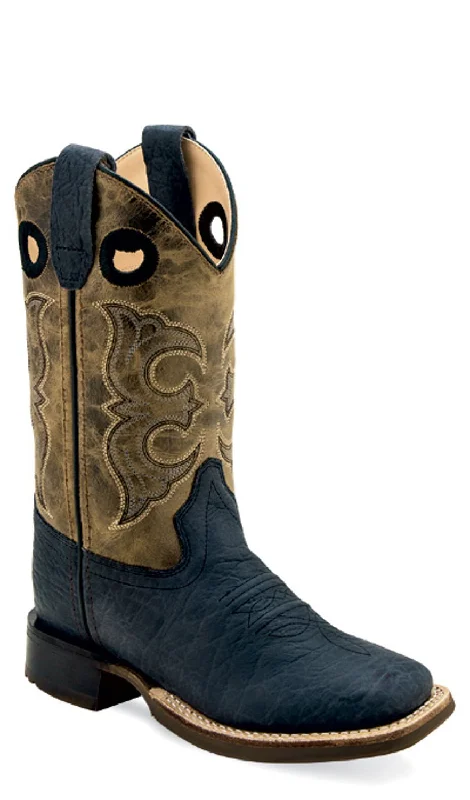 Limited Stock On High-Quality Shoes At Great Prices Old West Youth Unisex Broad Square Toe Black/Cactus Brown Leather Cowboy Boots