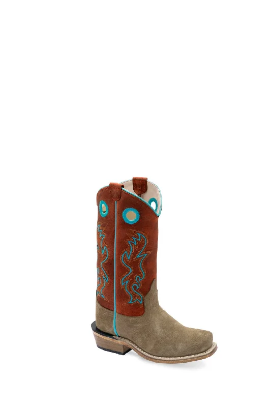 Men's Classic Shoes Old West Youth Unisex Medium Square Toe Camel/Cloudy Red Leather Cowboy Boots 6.5 D