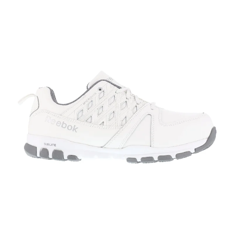 Men's Trendy Shoes Reebok Mens White Leather Work Shoes ST Sublite Athletic