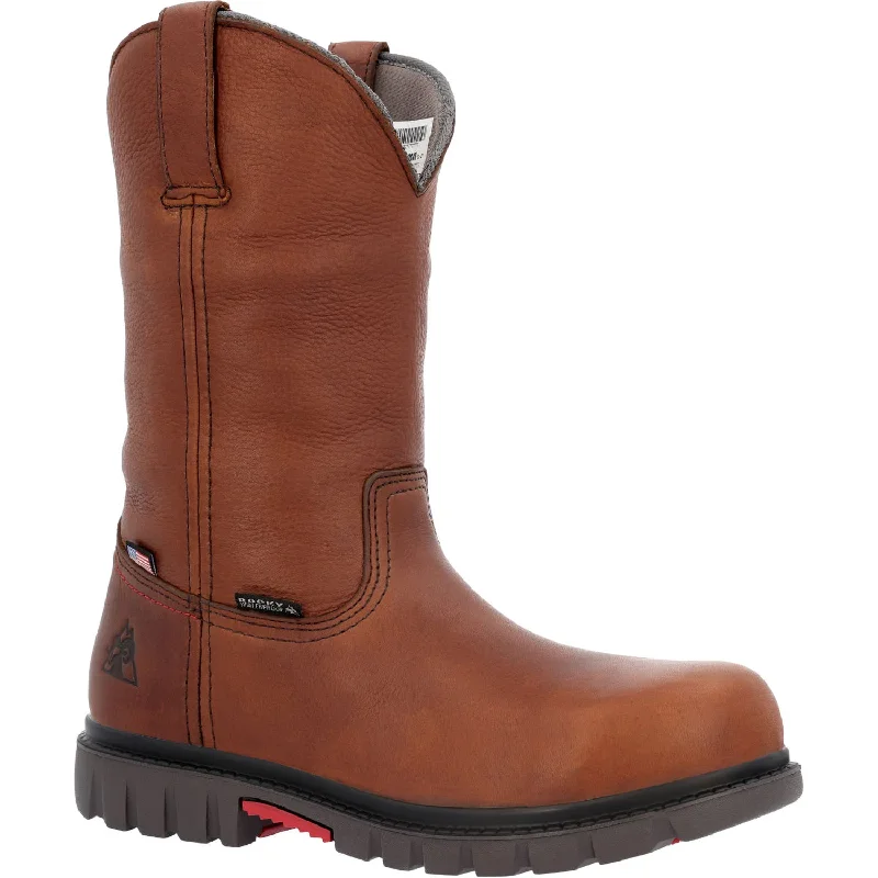 Men's Shock-Absorbing Boots Rocky Mens Brown Leather CT WorkSmart WP Cowboy Boots