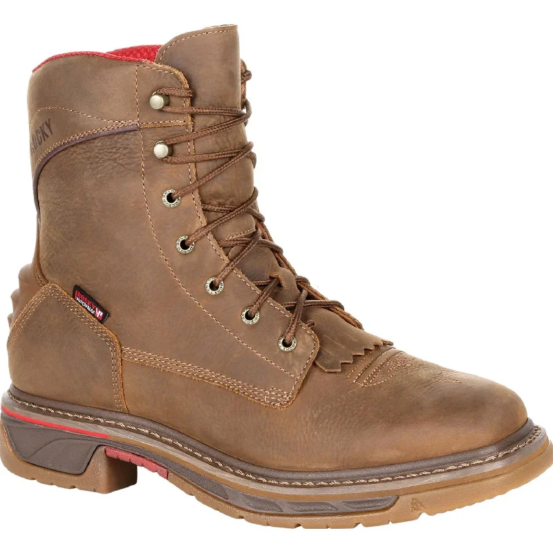 Get The Best Deals On Breathable Shoes Today Rocky Mens Brown Leather Iron Skull Lacer WP Cowboy Boots