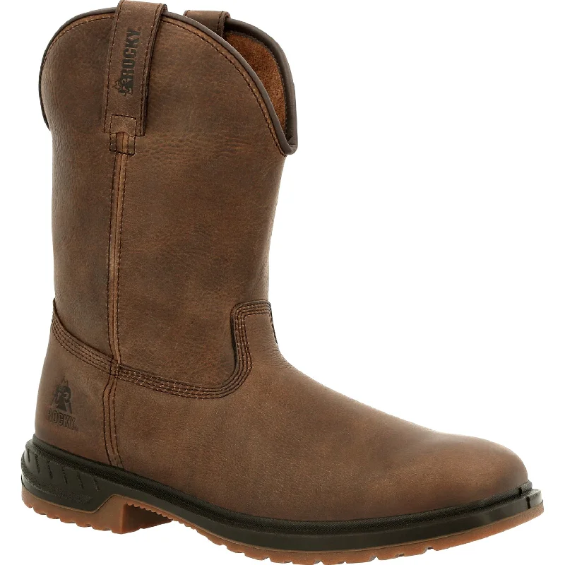Special Promotion On Comfortable Walking Shoes Rocky Mens Dark Brown Leather WorkSmart Unlined Cowboy Boots