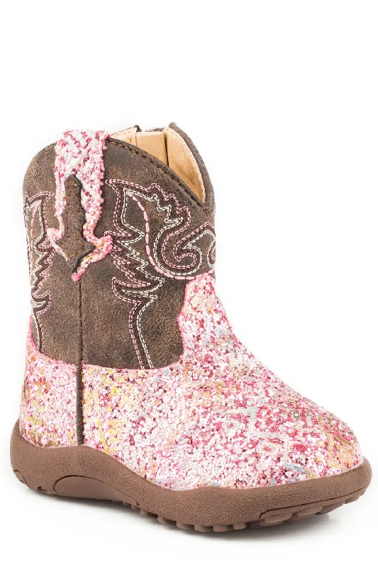 Men's Trendy Shoes Roper Aztec Girls Infants Pink/Brown Faux Leather SW Glitter Cowboy Boots